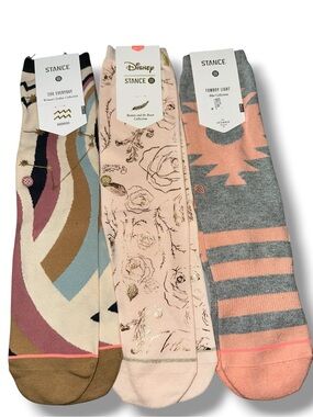 Stance SZ M Women's Floral Patterned Socks -3 PR PEACHES N CREAM Disney Belle